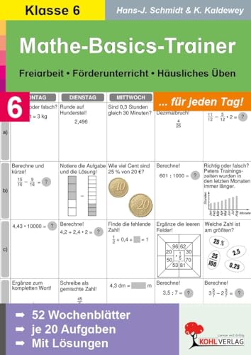 Mathe-Basics-Trainer Klasse 6 – 52 Wochenblätter mit je 20 Aufgaben | Brüche, Geometrie, Grundrechenarten | 4 Aufgaben pro Tag | Lösungen zum Umknicken | 56 Seiten: Übungen für jeden Tag