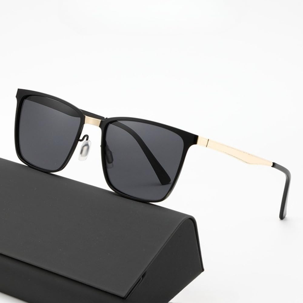 Occhiali da sole retrò classici con montatura quadrata grande, neri, da donna e da uomo, con protezione UV400.