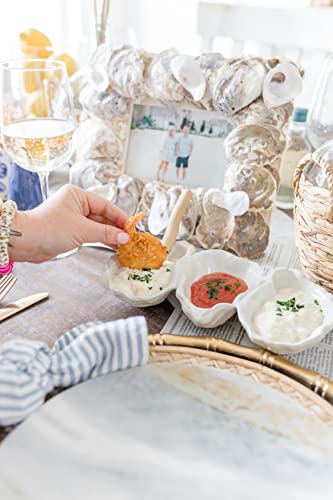 Mud Pie, White, 10.25" X 5.5" Oyster Shaped Triple Dip And Serving Set #TOP6
