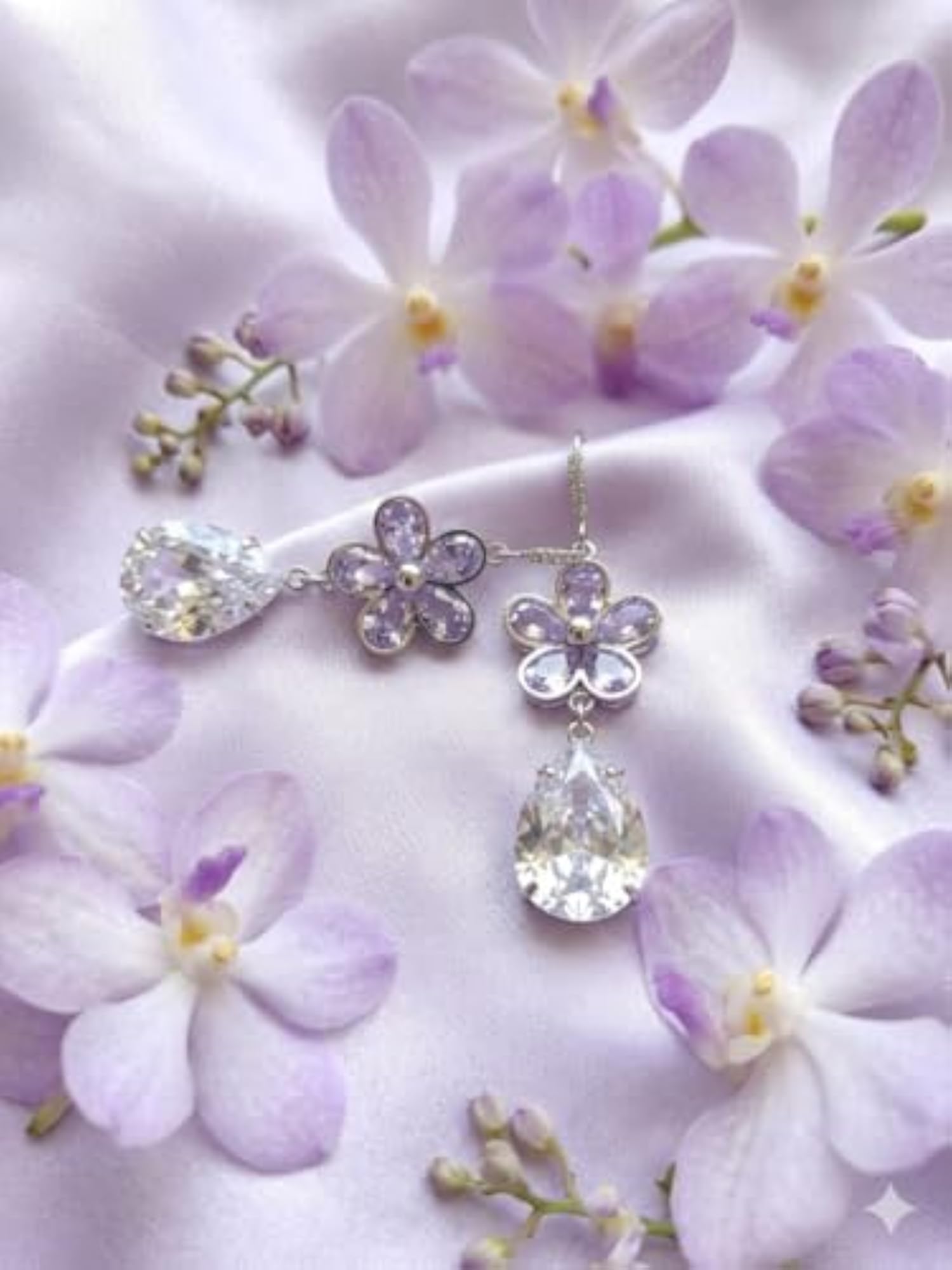 Royal Orchid Tear Drops Earrings, Premium Crystal Design