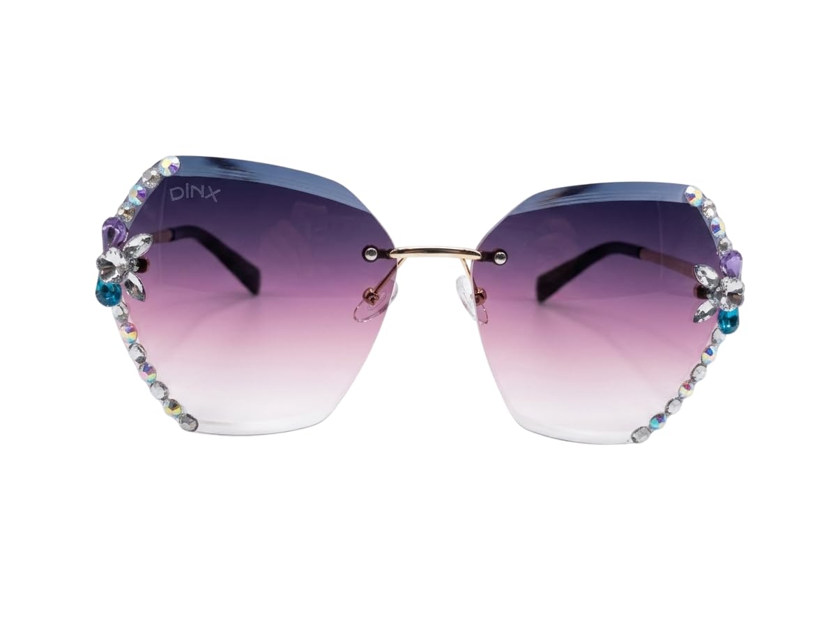 Diva Polarized Butterfly Sunglasses for Girls | UV400 Protection | Crystal Embellished Rimless Eyewear | Gold Frame Fashion Sunglasses-image-43