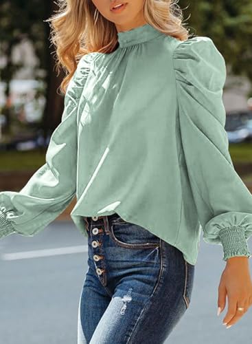 Dokotoo Womens 2024 Long Sleeve High Neck Puff Long Sleeve Casual Loose Shirts Tops and Blouses3