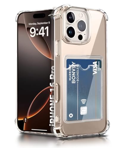 Image of WOW IMAGINE Transparent Back Cover Case for iPhone 16 Pro | Flexible Built-in Slim Card Pockets Wallet | 360 Camera Protection TPU | Soft Silicone Mobile Cover - Transparent