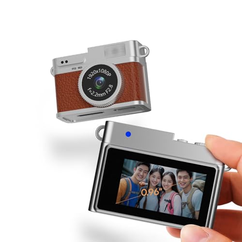 SENECESLI Mini Keychain Camera 1080p Small Retro Camera for Photo Video Travel Vlog, Point and Shoot Cameras, 128GB Expandable, 0.96" HD Screen, Built in 4 Filters (Brown)