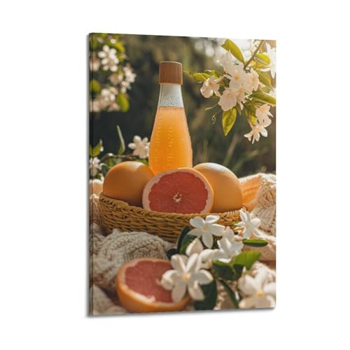 Affiche pamplemousses et fleurs tableau suspendu décoration cuisine moderne 40x60