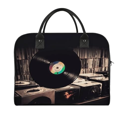 Travel Bag Lightweight Overnight Bag Portable Vinyl Records Print Tote Bags For Women And Men