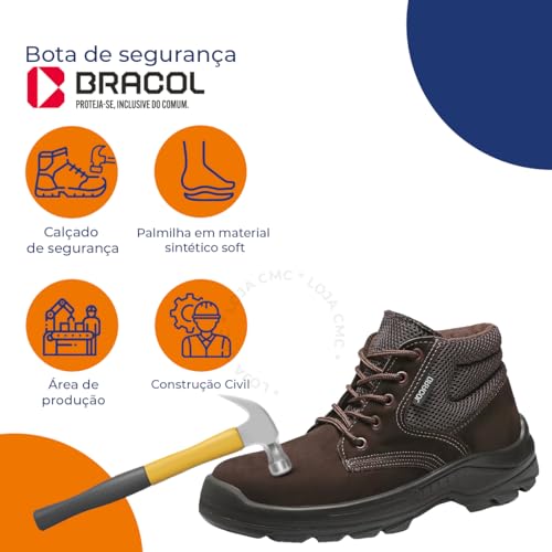 Bota Botina Nobuck Epi Bracol Bae Dubai Cor Preto Bico Pvc (Moderno, MARROM, BR, Adulto, Numérico, 4