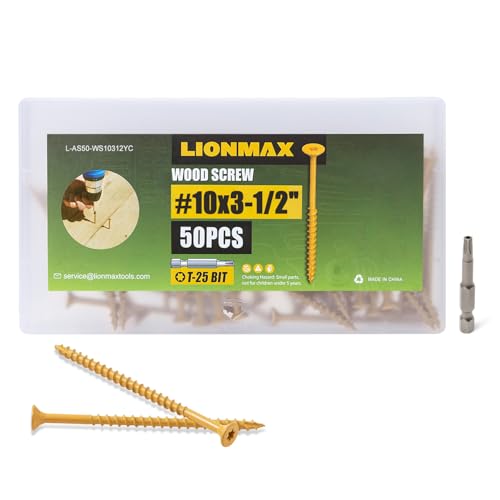 Image of LIONMAX Deck Screws 3-1 /2 Inch, Wood Screws #10 x 3-1 /2 inch, 50 PCS, Rust Resistant, Exterior Epoxy Coated, Outdoor Decking Screws, Torx /Star Drive Head Deck Screw, T25 Star Bit Included, Tan