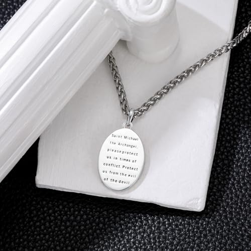 St Michael Pendant for Men 925 Sterling Silver Saint Michael Necklace Catholic Archangel Michael Jewelry Gifts, w/Stainless Steel Chain 22"+2"4
