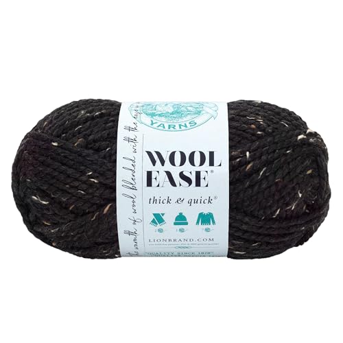 Image of Lion Brand Yarn Wool-Ease Thick & Quick Yarn, Soft and Bulky Yarn for Knitting, Crocheting, and Crafting, 1 Skein, Obsidian | Super Bulky Wool Acrylic Blend Fiber for Soft Hats, Sweaters, Chunky Blankets, Yarn for Crochet, Knitting, Crafts, Weaving