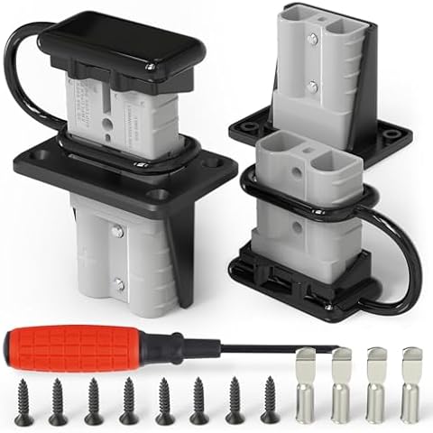 QCDENG 4pcs Battery Quick Connect/Disconnect Connector Kit, 50Amp Battery Connector for 6/8/10/12 Gauge Cables, Cable Connector Plug with Mounting Bracket and Silicone Cover Cover