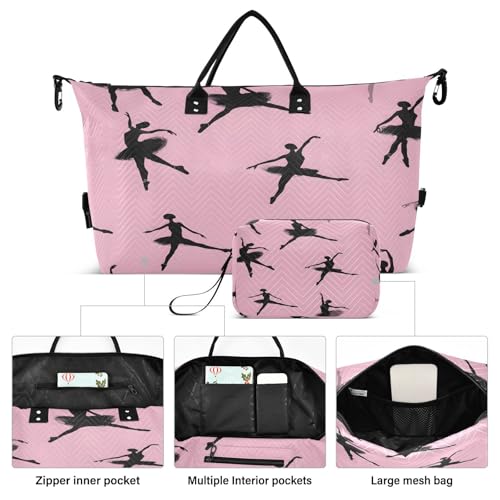 Travel Duffle Bag Weekender Bags Overnight Bag with Toiletry Bag Gym Duffel Bag Black Silhouette Ballet Dancer for Travel Business Trips Sport2