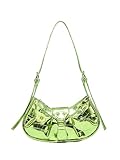 Verdusa Women's Pleated Hobo Shoulder Bag PU Leather Clutch Handbag Metallic Green one-size