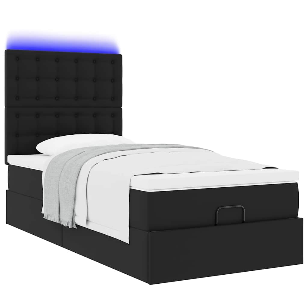 Cama otomana, 80 x 200 cm, piel sintética, con colchón de muelles ensacados hidráulico, espacio de almacenamiento hidráulico RGB LED para jóvenes y habitaciones de invitados