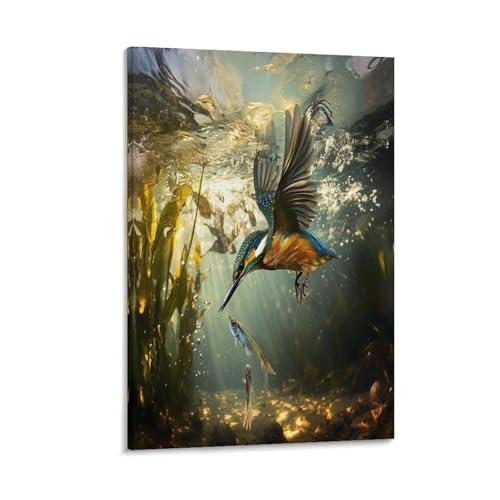 Tableau martin-pêcheur mur vide résolu via décoration sur toile