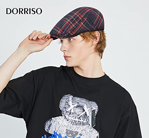 Dorriso Elegant Mens Flat Cap Adjustable Flat Caps Check Stripe Classic Beret Cap Travel Leisure Vacation Hats Men Newsboy Cabbie Driving Hat Cyan #TOP1