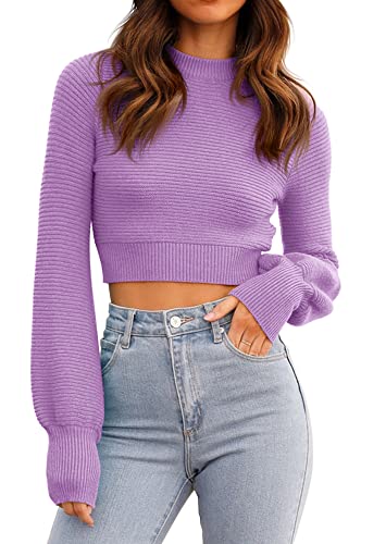 Womens Sexy Cropped Sweaters Pullover Long Sleeve...