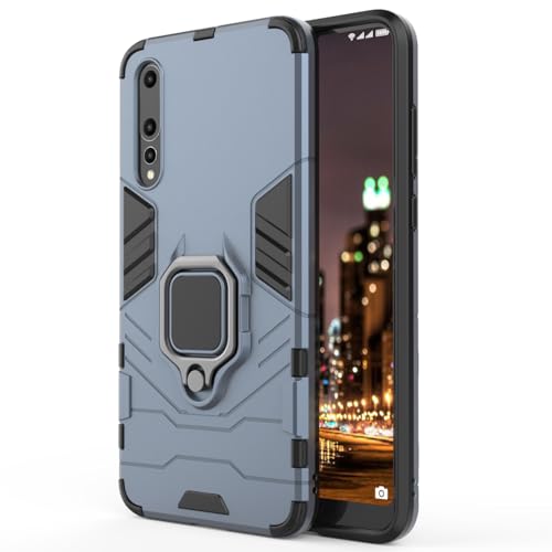 Hülle für Huawei P20 Pro, Panzerhülle mit 360° Metall Ring Ständer, Kratzfestes Stoßfest Hart Handyhülle, Armor Hülle mit Kameraschutz (Blau)