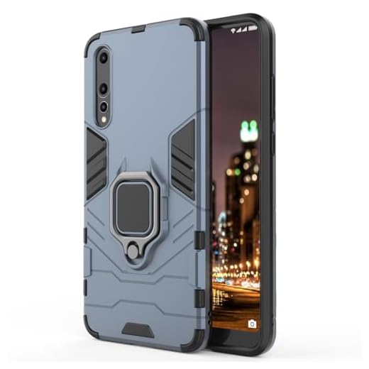 RIIMUHIR Hülle für Huawei P20 Pro, Panzerhülle mit 360° Metall Ring Ständer, Kratzfestes Stoßfest Hart Handyhülle, Armor Hülle mit Kameraschutz (Blau)