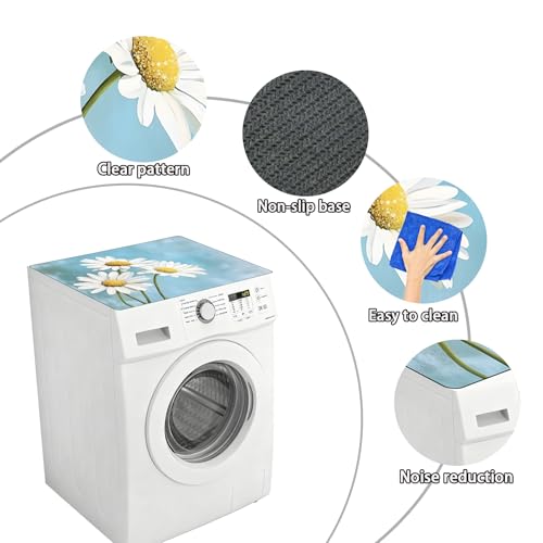 Image of Washer Dryer Top Cover Mat, Non-Slip Laundry Room Decor, Laundry Room Kitchen Appliance Decor Protector Universal 23.6 inchx19.7 inch (Daisies 2)