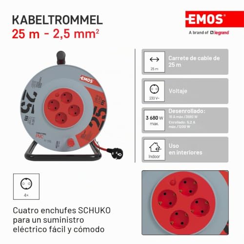 Base enrollable EMOS 25m 4 tomas para conectar sin límites 3
