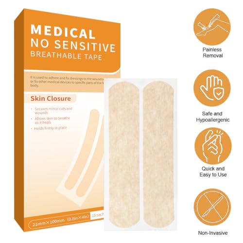 Wundnahtstreifen Steril 30 Strips Wundverschluss Streifen Klammerpflaster Haut Wundverschluss Bandagen Hypoallergen Reparaturpflaster für Schnittwunden Notfall, 21 x 100 mm