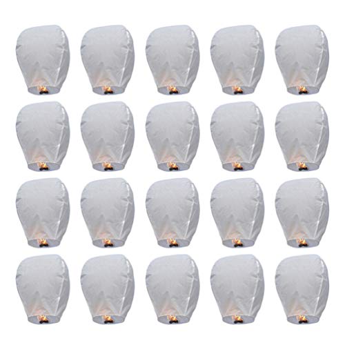 OSALADI 20PCS Fire Sky Lanterns Chinese Kongming Lantern Paper Sky Flying Wishing Lamp for Memorial Ceremonies Celebrations Weddings Graduation Oval Shaped White