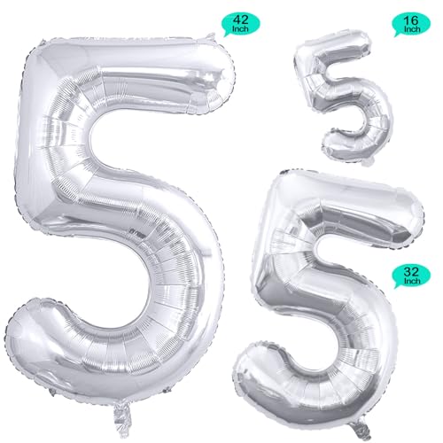 image for GOER Silver Foil Balloons Number 5,Huge Number Balloons for 5th 55th B
