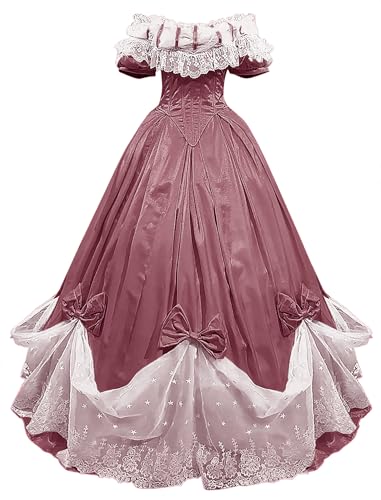 TRHTX Gothic Lace Victorian Dress Ruffle Dusty Pink Short Sleeve