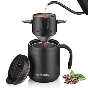 oneisall Camping Coffee Maker Portable Pour Over Coffee Maker Set with Stainless Steel Coffee Mug + Collapsible Pour Over Coffee Filter – for Travel Camping Offices Backpacking