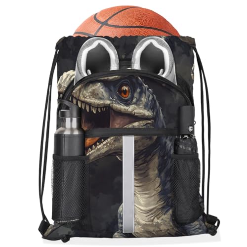 Jungle Dinosaur Drawstring Backpack Waterproof String Bag Sackpack Forest Safari Cinch Sack for Traveling Gym Sports with Mesh Pockets3