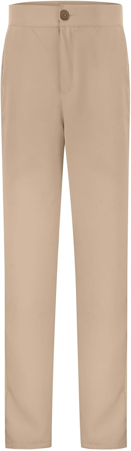 Boys Chino Pants School Uniform Stretch Straight Fit Flat Front & Comfortable Waistband Youth Trousers with Pockets 15-16 Years Khaki