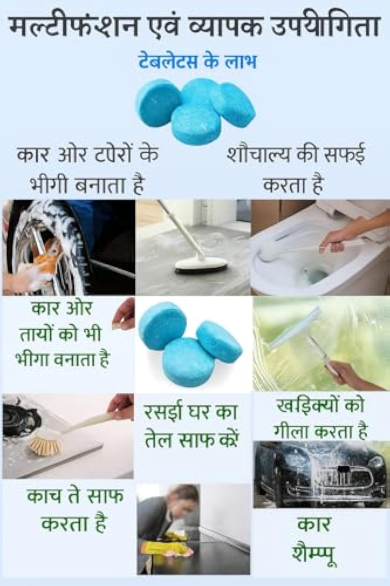 Pack of 10 Car Windshield Washer Tablets for Glass Cleaning