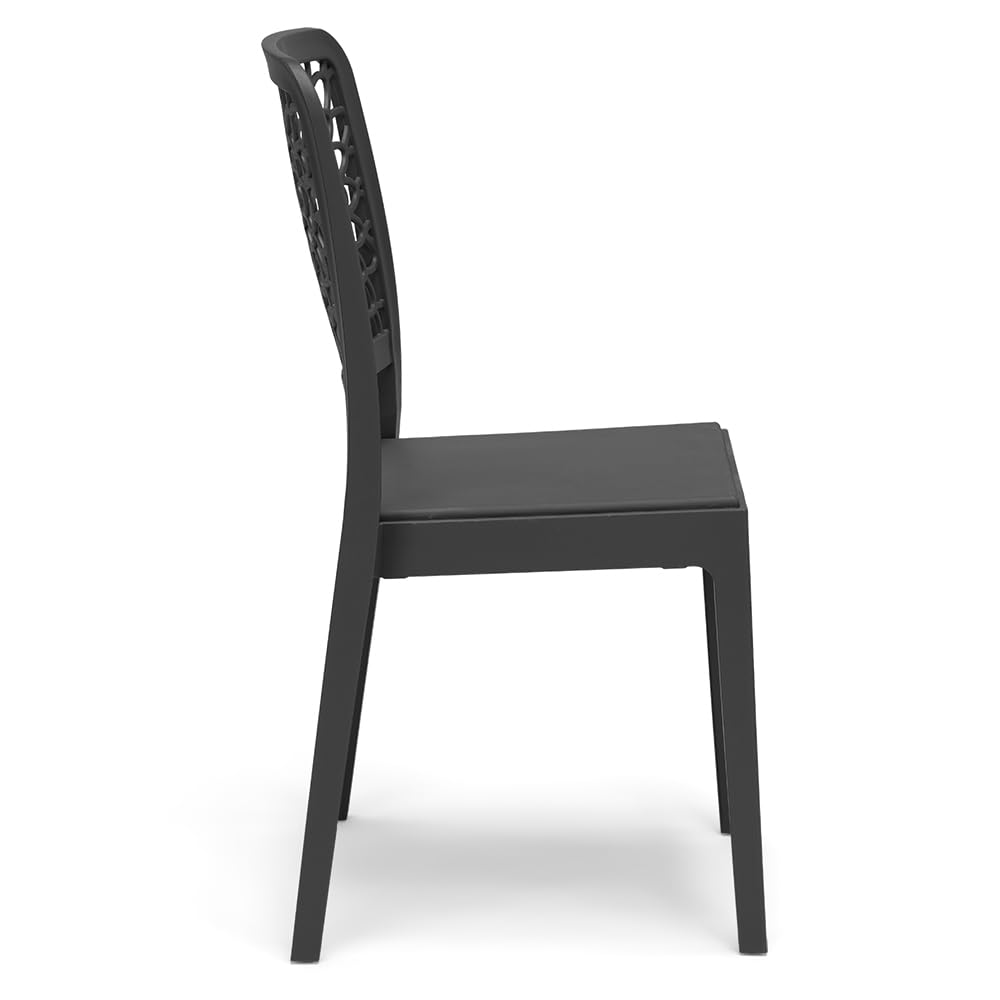 Set 6 sedie in polipropilene TICHE, MADE IN ITALY, impilabile, idrorepellente, resistenza raggi UV, design moderno floreale per sala da pranzo, cucina, bar, ristoranti, esterno (6, Antracite)
