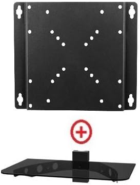 MountPlus 1070-31 Wall Mounted TV and Component Shelf Combo DVD DVR VCR Wall Mount Bracket for TV and DVD Player DSS Receiver Blu-Ray Media VCR Stereo Cable Box - Glass Shelf Holder (16" wide x 12" deep)