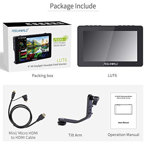 Feelworld Lut6 6 Inch 2600Nits Hdr 3D Lut Touch Screen Dslr Camera Field Monitor With Waveform Vectorscope Histogram 4K Hdmi Input Output 1920X1080 Ips Panel #TOP7
