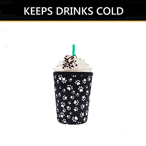 Image of YR Reusable Neoprene Insulator Sleeve for Iced Coffee Cups, 3 Pack Coffee Coolies sleeves for Iced & Hot Drinks, Cold Beverage Cooler Compatible with Starbucks Coffee and More (Paw)