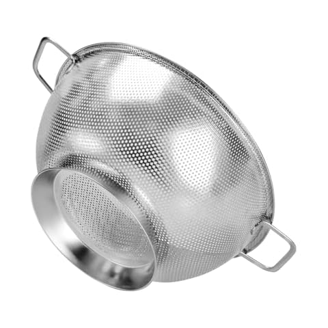 POPGRADE Stainless Steel Strainer, 3QT Small Metal Colander with Handle for Kitchen, Rice Strainer for Washing Rice, Pasta and Food Strainers, Fruit Vegetables Strainer Basket Cover