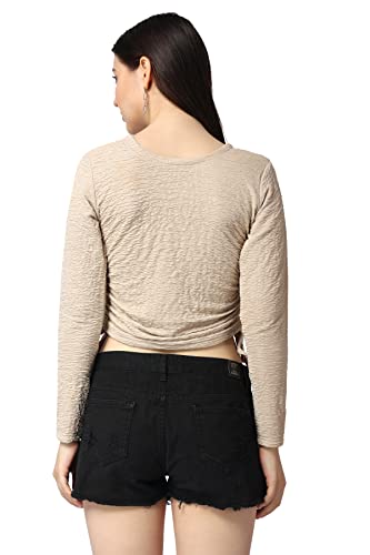 Image of POPWINGS Casual Self Design Regular Fit Polyester Full Sleeves Crop Tops for Women with Crush String