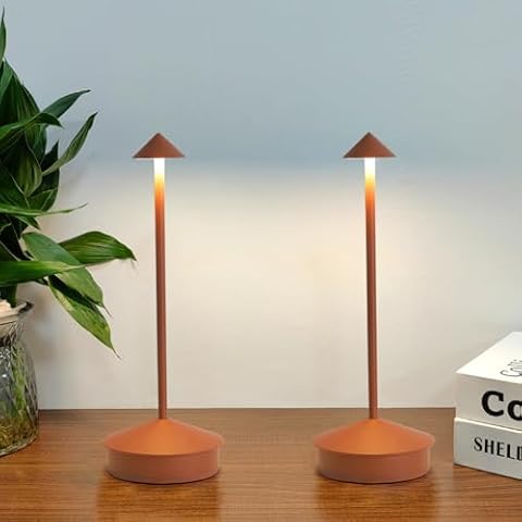 2 Pack Aluminum Cordless Table Lamp, 6000mAh Rechargeable Table Lamp, Portable Touch LED Table Lamp, Outdoor Waterproof Dimmable Cordless Rechargeable Table Lamps for Restaurant/Patio/Home - Brown Cover