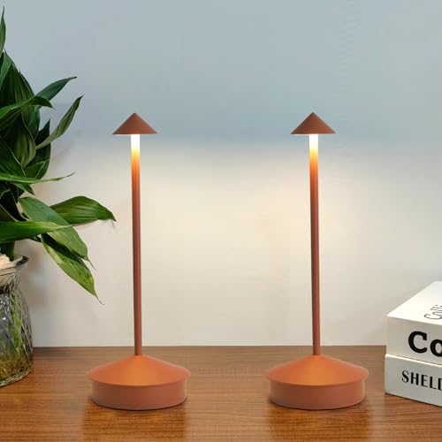 Simisand 2 Pack Aluminum Cordless Table Lamp, 6000mAh Rechargeable Table Lamps, Portable Touch LED Lamp, Outdoor Waterproof Dimmable Cordless Rechargeable Table Lamps for Restaurant/Patio-(Brown)