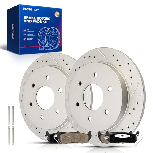 Image of KAX Rear Brake Kit, Drilled and Slotted Brake Rotors, Ceramic Brake Pads | Fits Nissan TITAN 2004-2015, Nissan Armada 2005-2015, INFINITI QX56 2004-2010, Nissan Pathfinder Armada 2004