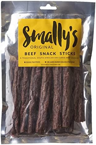 Smally's Biltong - Beef Snack Sticks, Original Flavour Droewors, High Protein Beef Snack, Traditional South African Air Cured Beef Sausage - 250g Pack