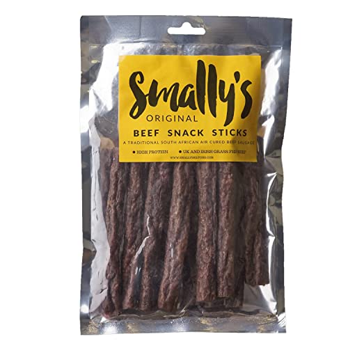 Smallys Biltong - Beef Snack Sticks Original Flavour Droewors High Protein Beef Snack Traditional South African Air Cured Beef Sausage - 500g Pack