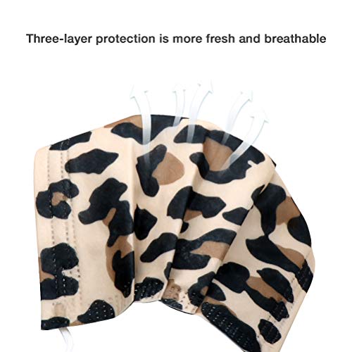 Disposable Face Masks - 100 Pcs Two Colors 3 Ply Breathable Safety Masks With Elastic Earloops Disposable Mouth Face Cover For Adults, Comfortable Protective Mouth Cover For Indoor Outdoor Home Office Travel (Leopard & Black) #TOP2