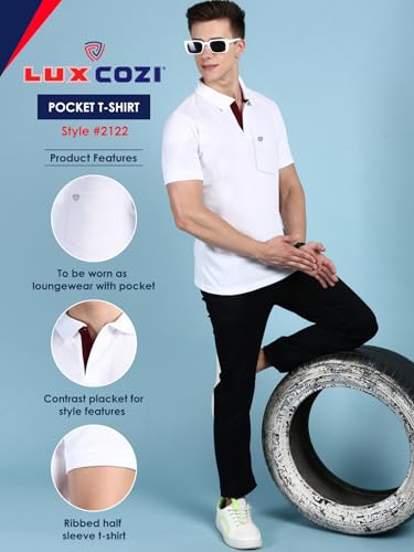Image of Lux Cozi Men Cotton Regular Fit Polo Neck Half Sleeve Solid Casual T-Shirt with Chest Pocket | Pack of 2 |