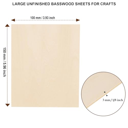 24 Pack Basswood Sheets for Crafts - 4 x 6 x 1/8 Inch - 3mm Thick Large Plywood Sheets Unfinished Bass Wood Boards for Laser Cutting, Wood Burning - Thumbnail 2
