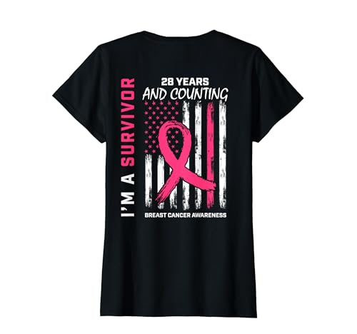 Mujer 28 años de color rosa de la bandera del superviviente del cáncer de mama Camiseta