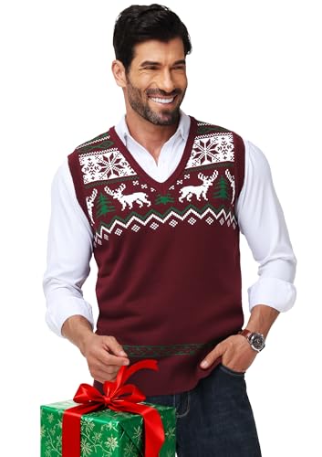 Men Christmas Sweater Vest V Neck Ugly Xmas Holiday Knit Sleeveless Pullover 2 Men Christmas Sweater Vest V Neck Ugly Xmas Holiday Knit Sleeveless Pullover - Image 3