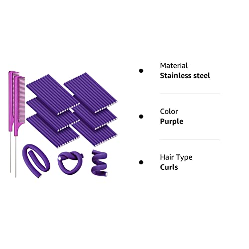 Willbond 60 Pieces Flexible Foam Curling Rods Twist Foam Hair Rollers No Heat Hair Rods Rollers And Stainless Steel Rat Tail Flexible Rods For Long Hair Short Hair Women Girls (Purple, 0.3 X 7 Inch) #TOP7